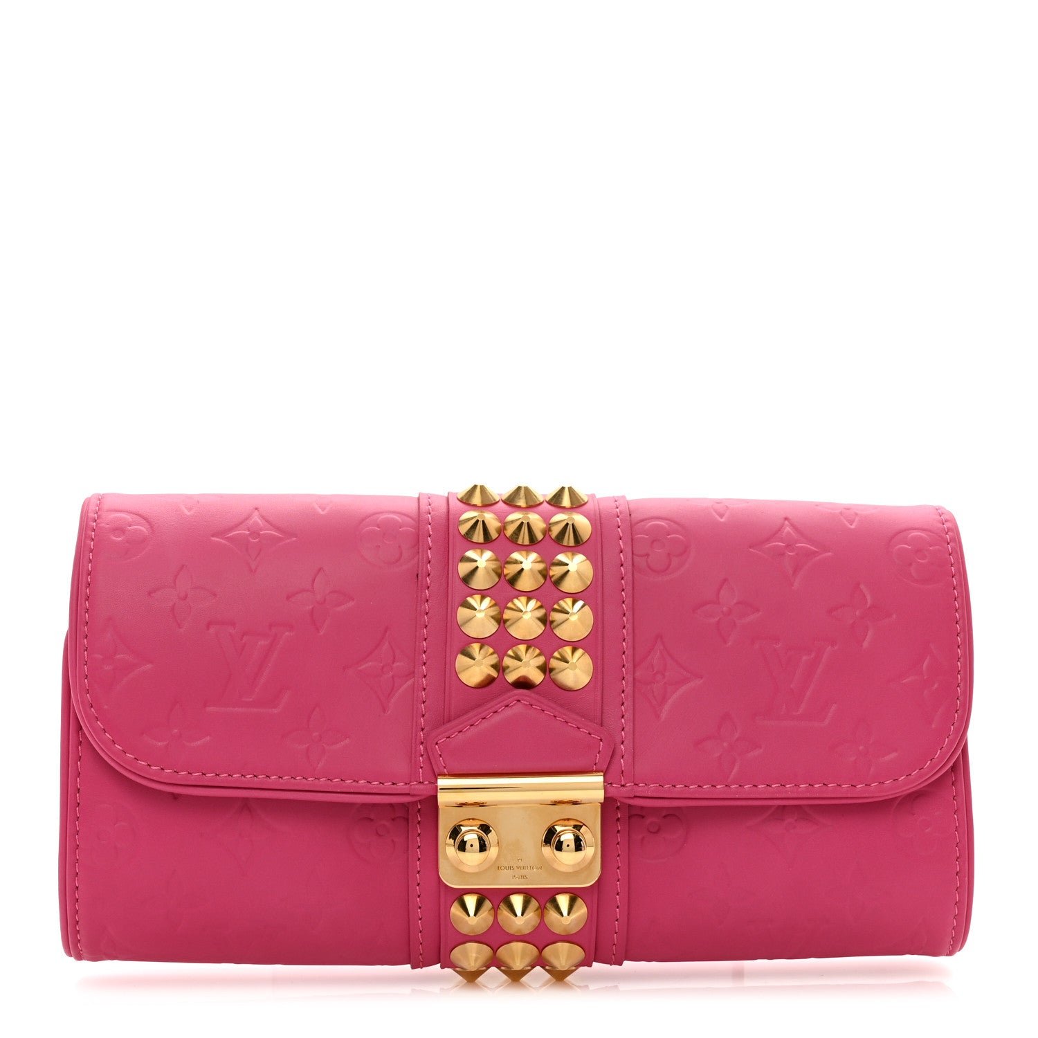 Louis Vuitton Calfskin Embossed Courtney Pochette Clutch Fuchsia