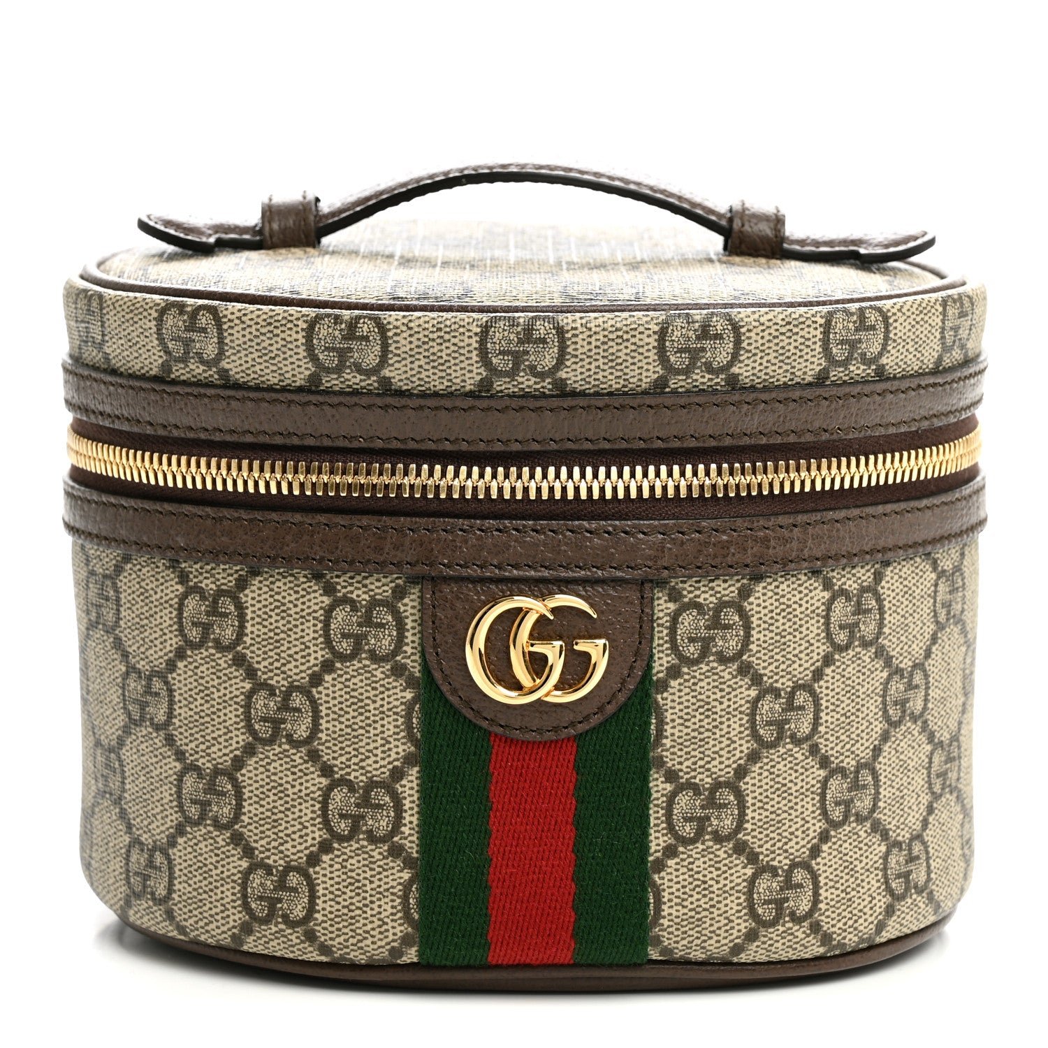 Gucci GG Supreme Monogram Textured Calfskin Web Ophidia Vanity Cosmetic Case Beige Ebony New Acero