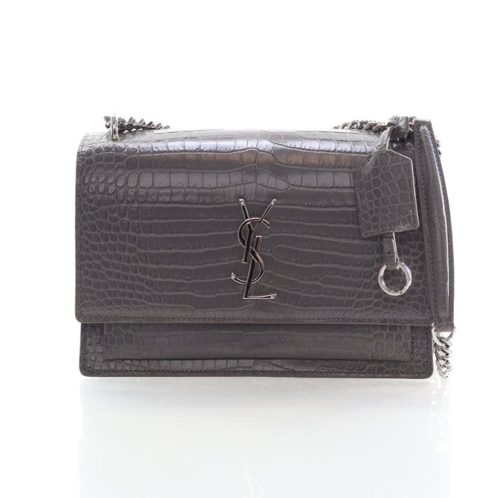 Saint Laurent Medium Crocodile Embossed Calfskin Sunset Flap Bag