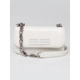 Balenciaga Balenciaga White Croc Embossed Calfskin Leather Gossip XS Chain Crossbody Bag