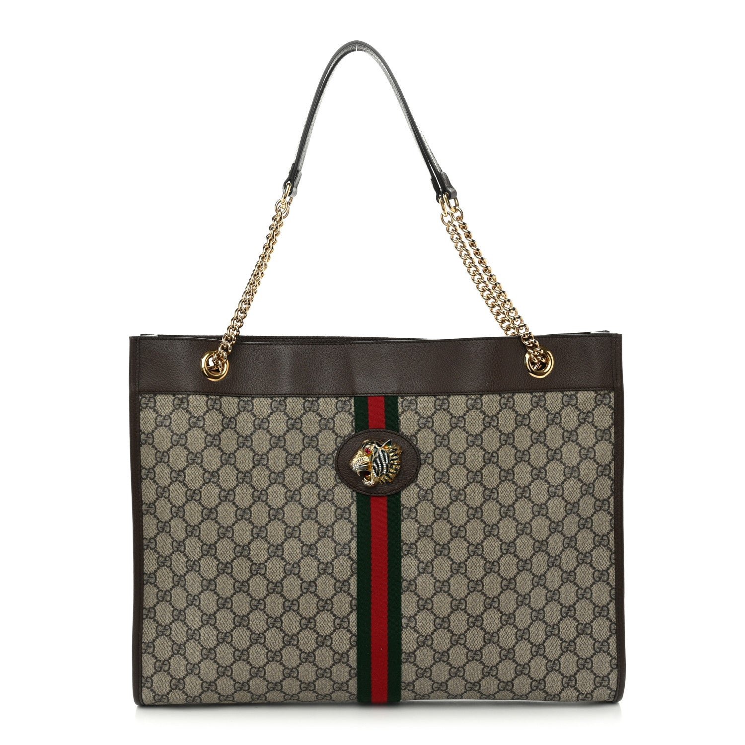 Gucci GG Supreme Monogram Large Rajah Chain Tote Beige New Acero