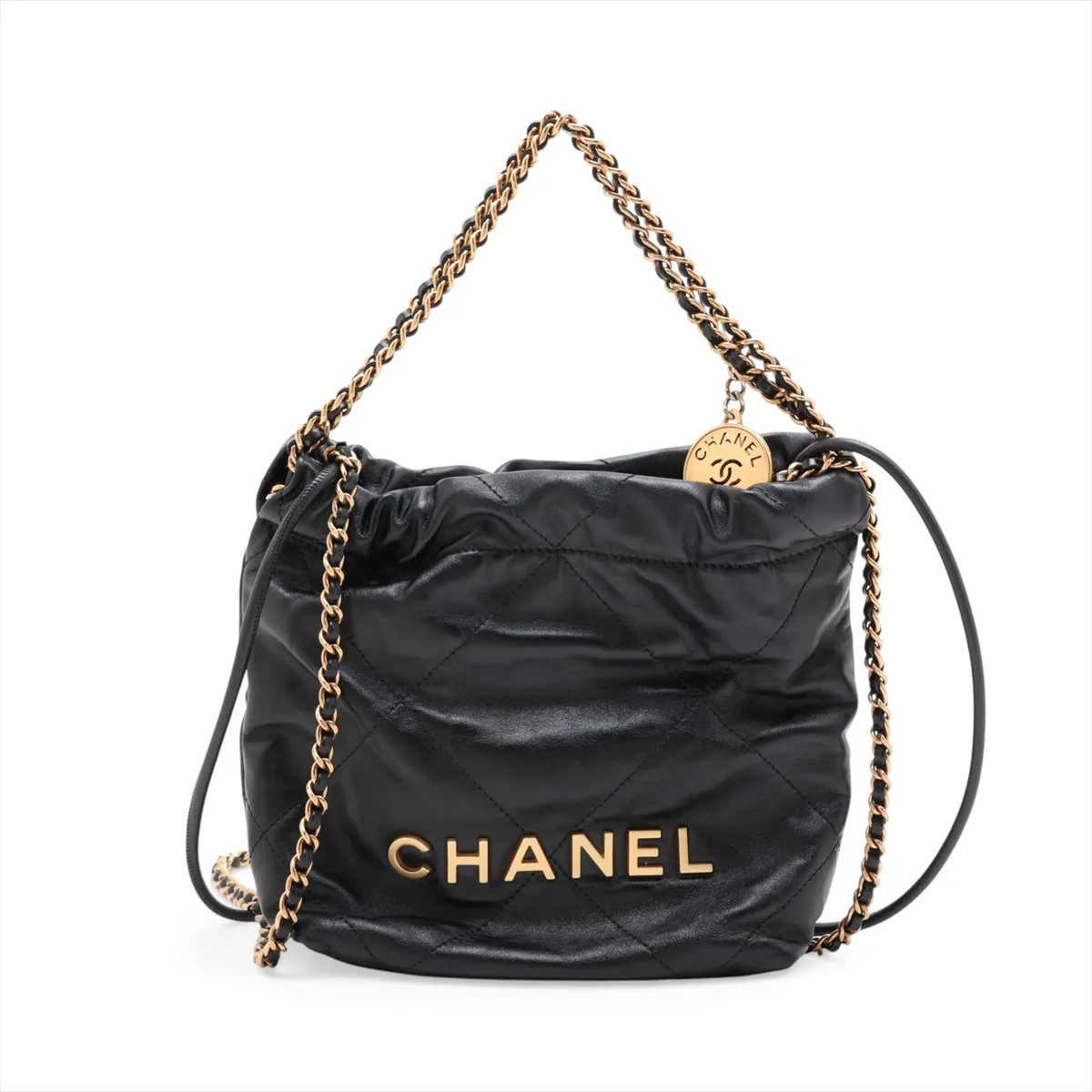 Chanel Chanel 22 Mini shiny calfskin Chain Shoulder Bag Black Gold Metal Fitting