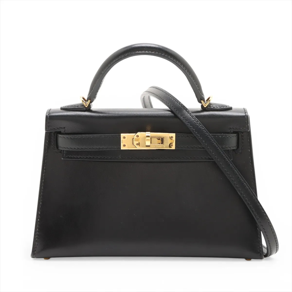 Hermès mini kelly 2 20 Serie Box calf Black Gold Metal Fittings