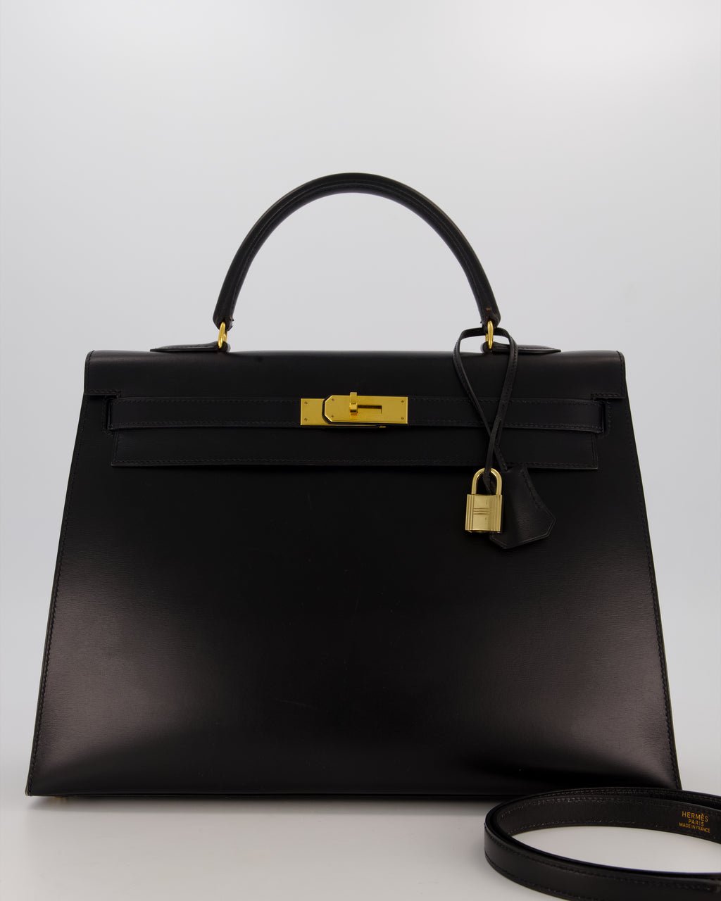 *RARE* Hermès Vintage Kelly 35 Sellier Bag in Black Box Calf Leather with Gold Hardware