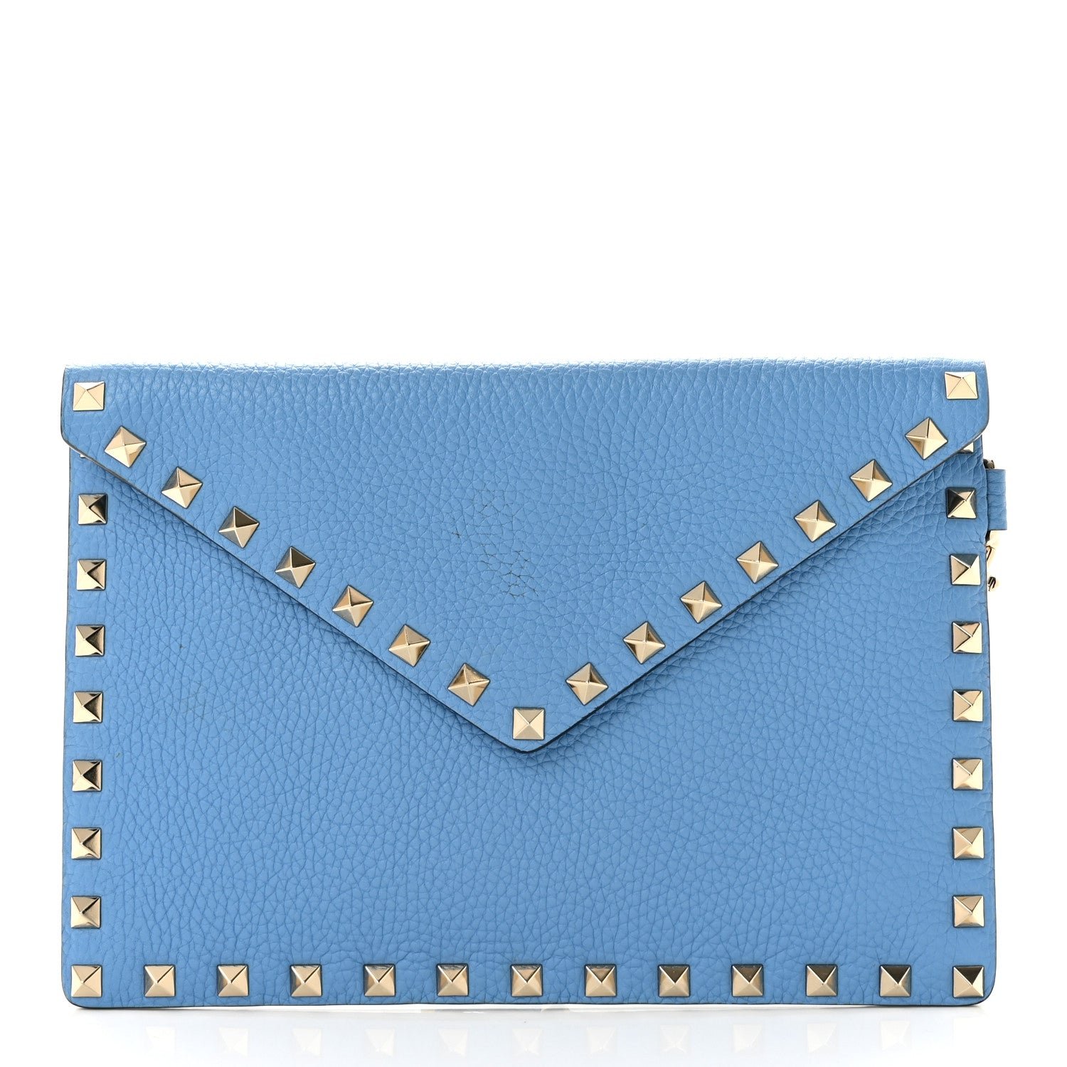 Valentino Garavani Valentino Garavani Pebbled Calfskin Medium Rockstud Envelope Flat Wristlet Pouch Denim