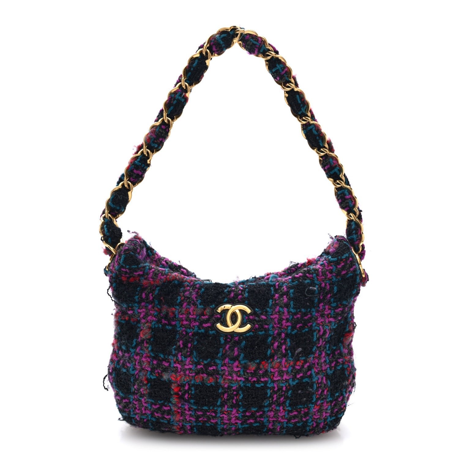 Chanel Cashmere Tweed Quilted CC Links Hobo Purple Multicolor