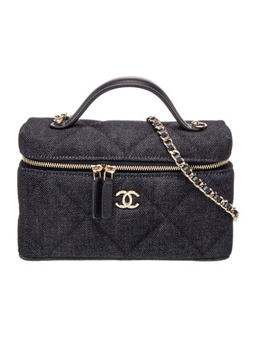 Denim Slim Top Handle Vanity Case w/ Chain