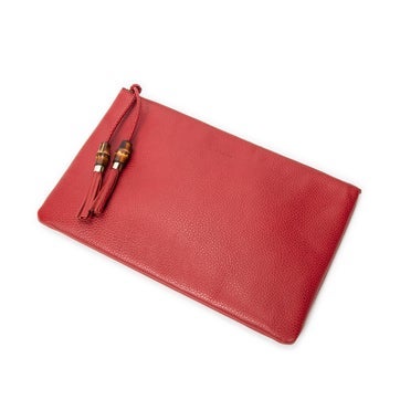 Leather Bamboo Tassel Zip Clutch