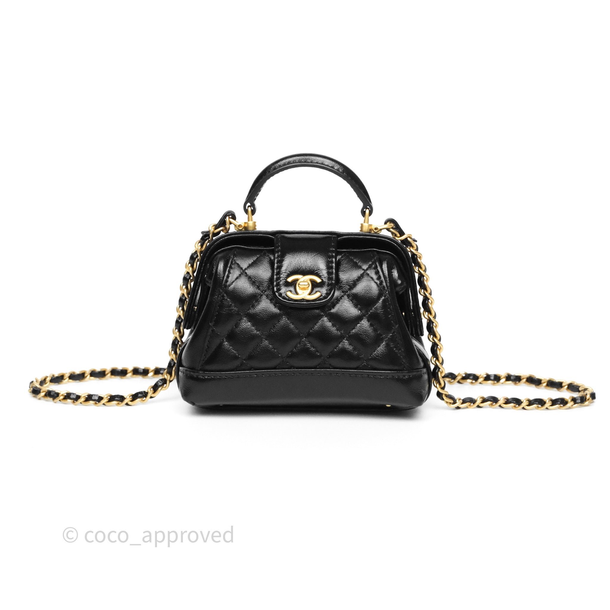 Chanel Mini Cocodoc Doctor Clutch with Chain Black Shiny Lambskin Aged Gold Hardware