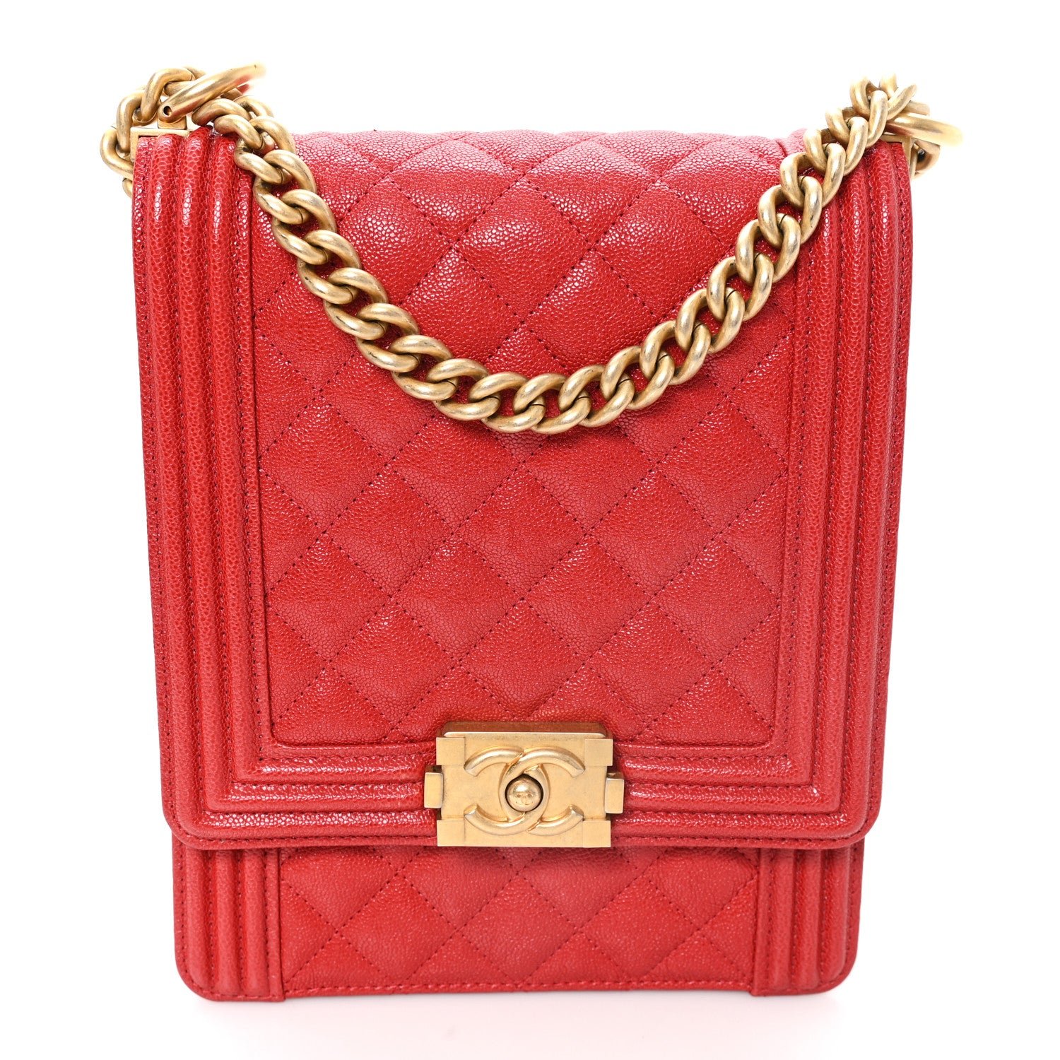 Chanel Caviar Quilted North South Boy Flap Red