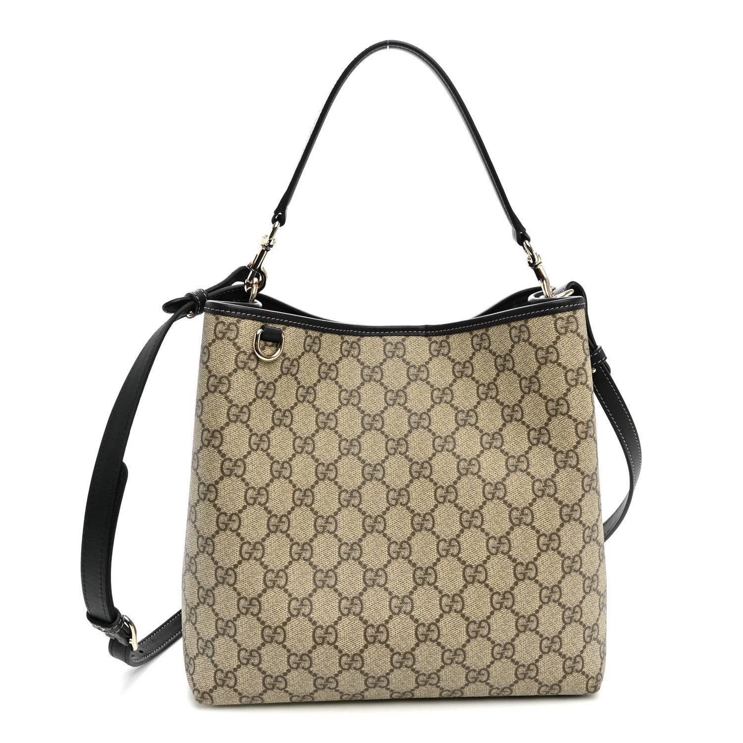 Gucci GG Supreme Monogram Medium Emblem Bucket Bag Beige Dark Brown Black