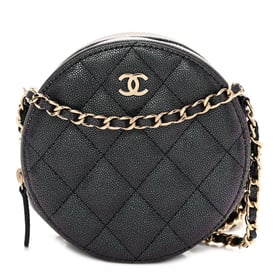 Chanel Iridescent Caviar Quilted Round Clutch With Chain Navy