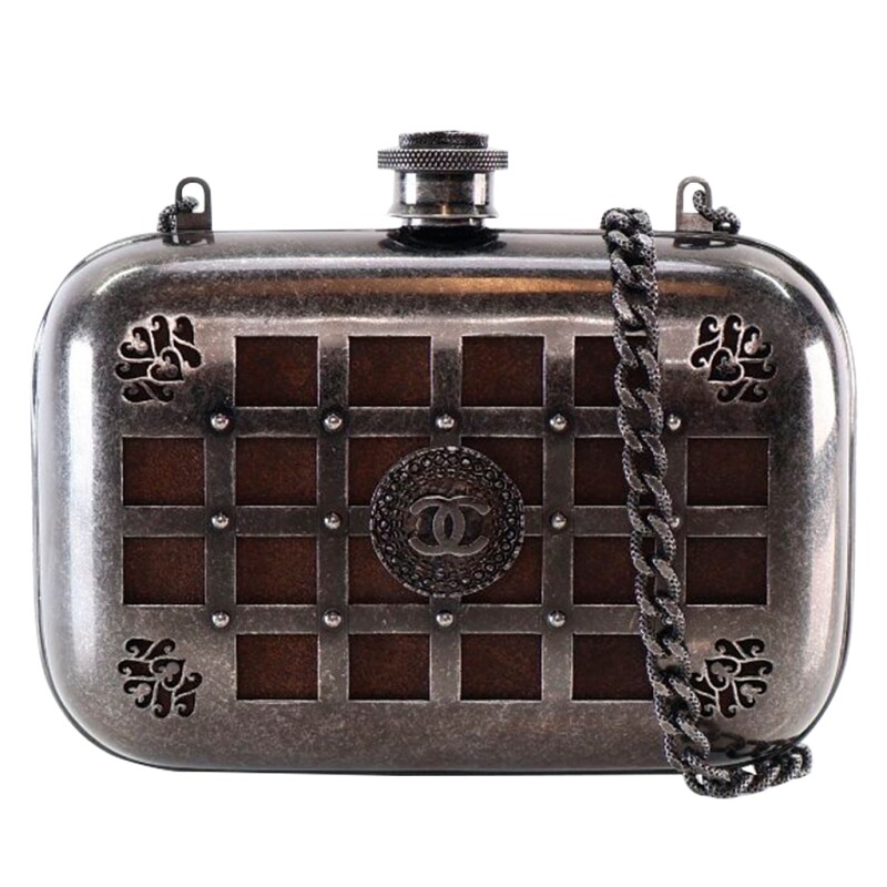 Chanel Grey Gunmetal Paris-Edinburgh Mini Grid Cage Minaudière Ruthenium Hardware, 2012-2013