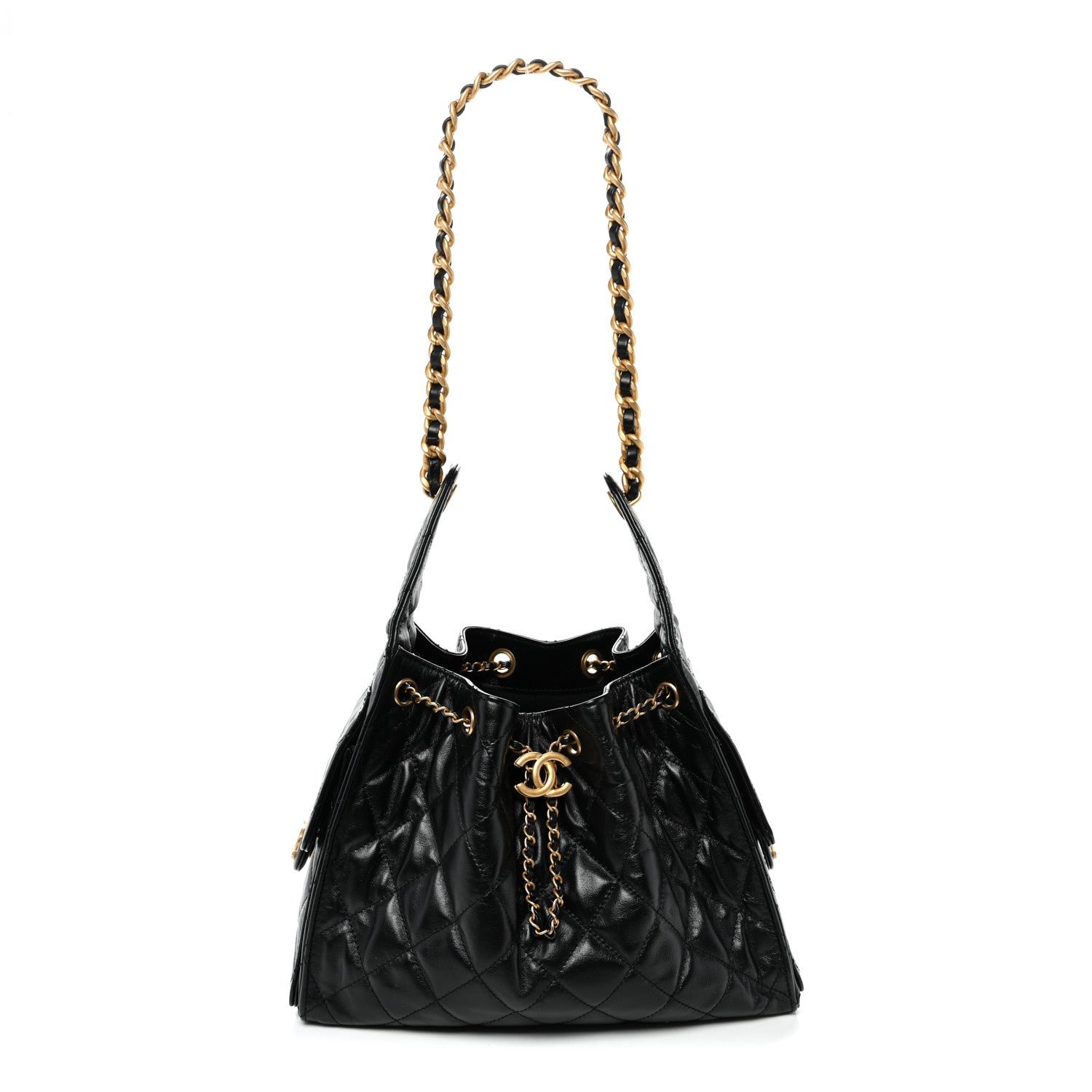 Chanel Shiny Crumpled Calfskin Quilted Small Chanel 25 Handbag Black