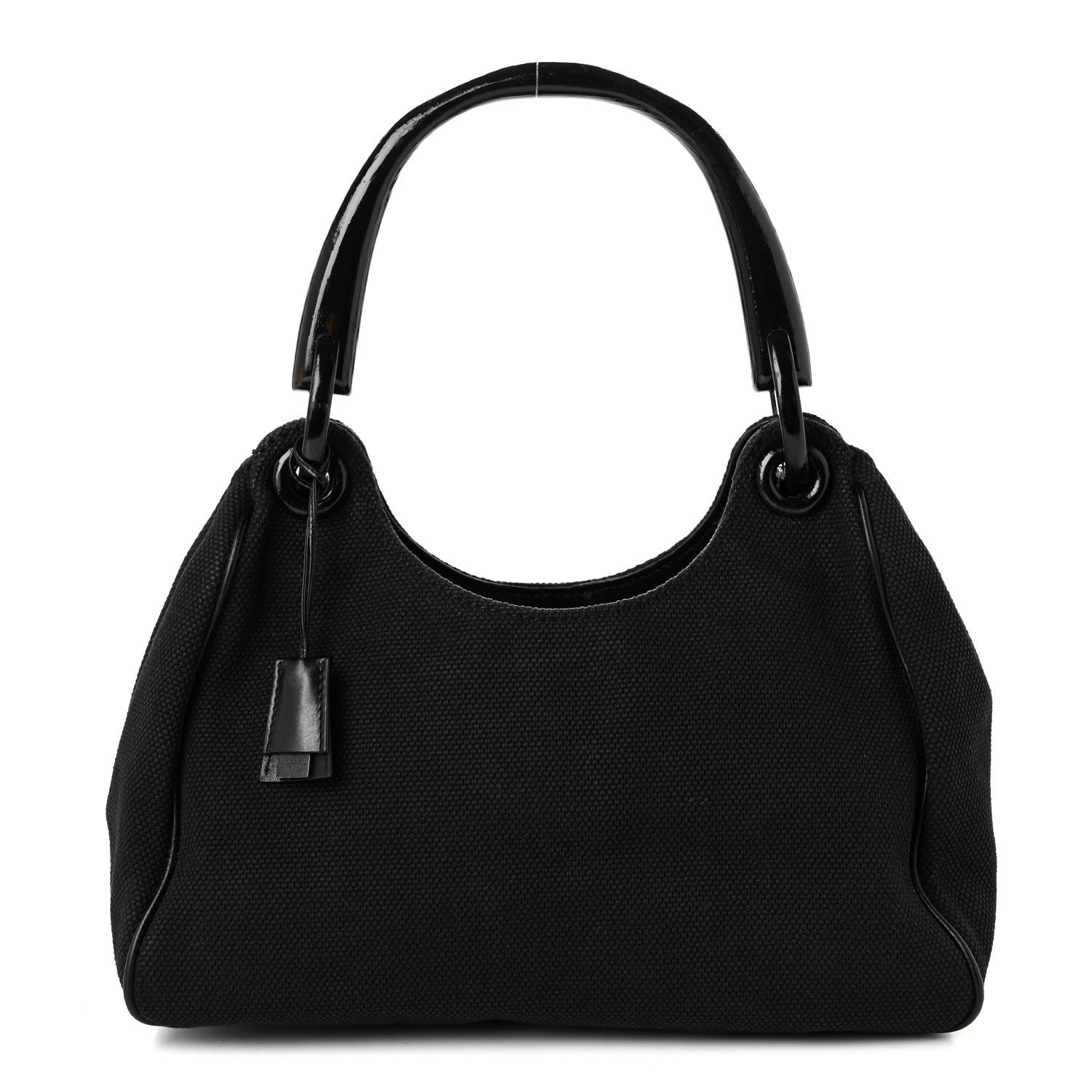 Gucci Canvas Wooden Handle Shoulder Bag Black