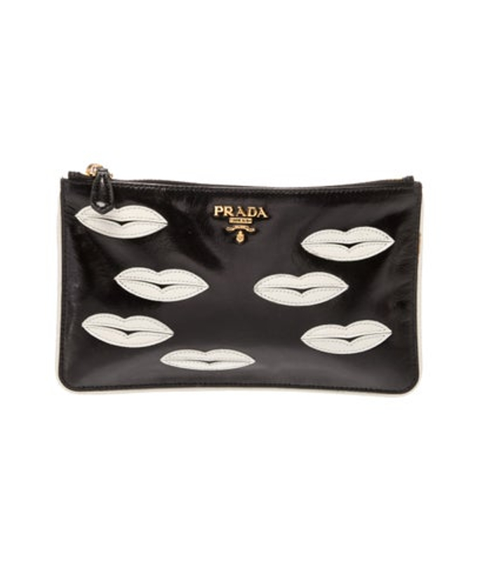 Prada Madras Leather Lips Clutch