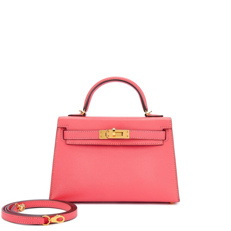 Hermes Rose Lipstick Chèvre Mysore Mini Kelly II 20 Gold Hardware, 2020