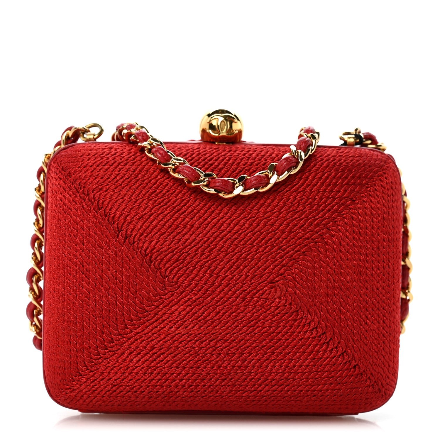 Chanel Woven Raffia Clutch With Chain Bag Red