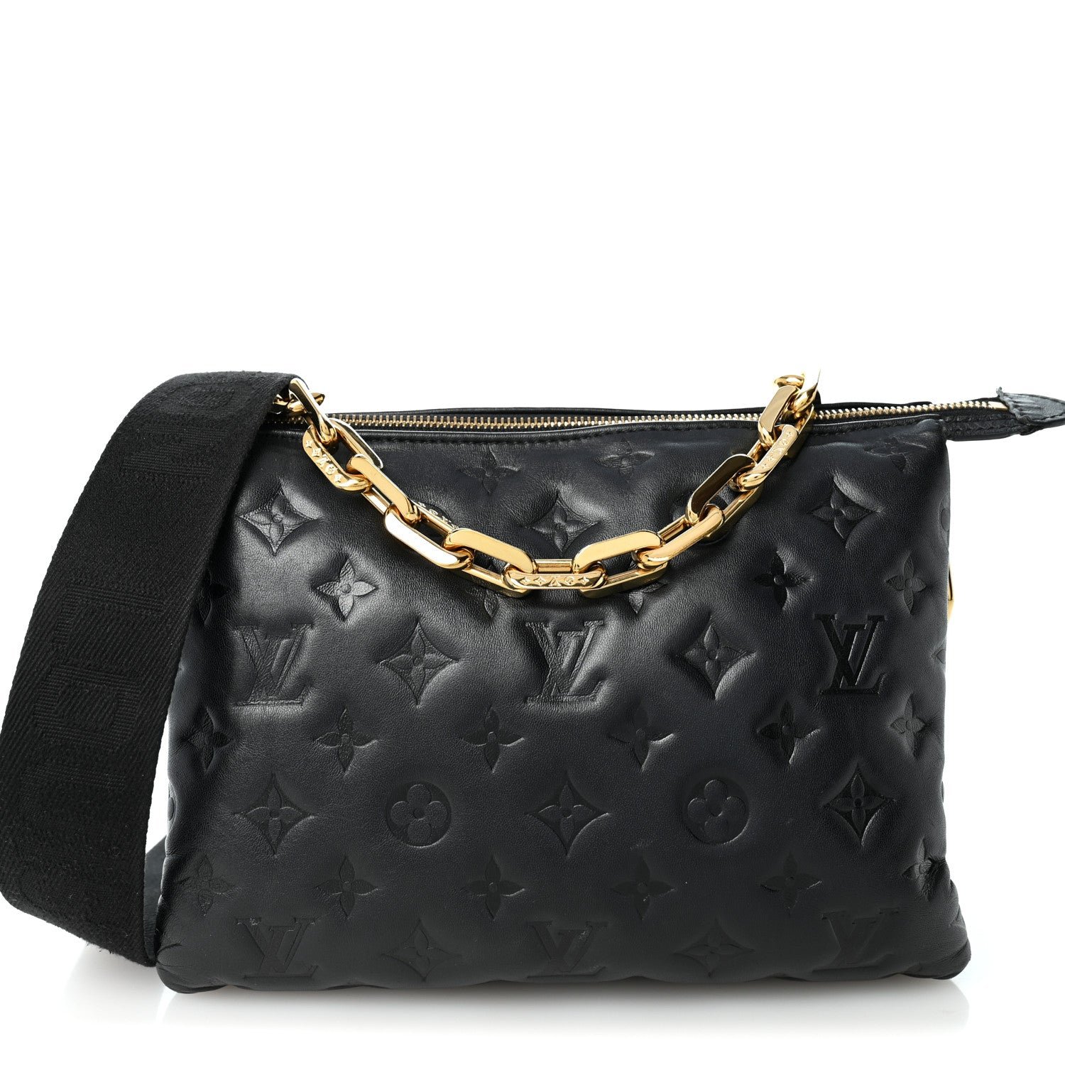 Louis Vuitton Lambskin Embossed Monogram Coussin PM Black
