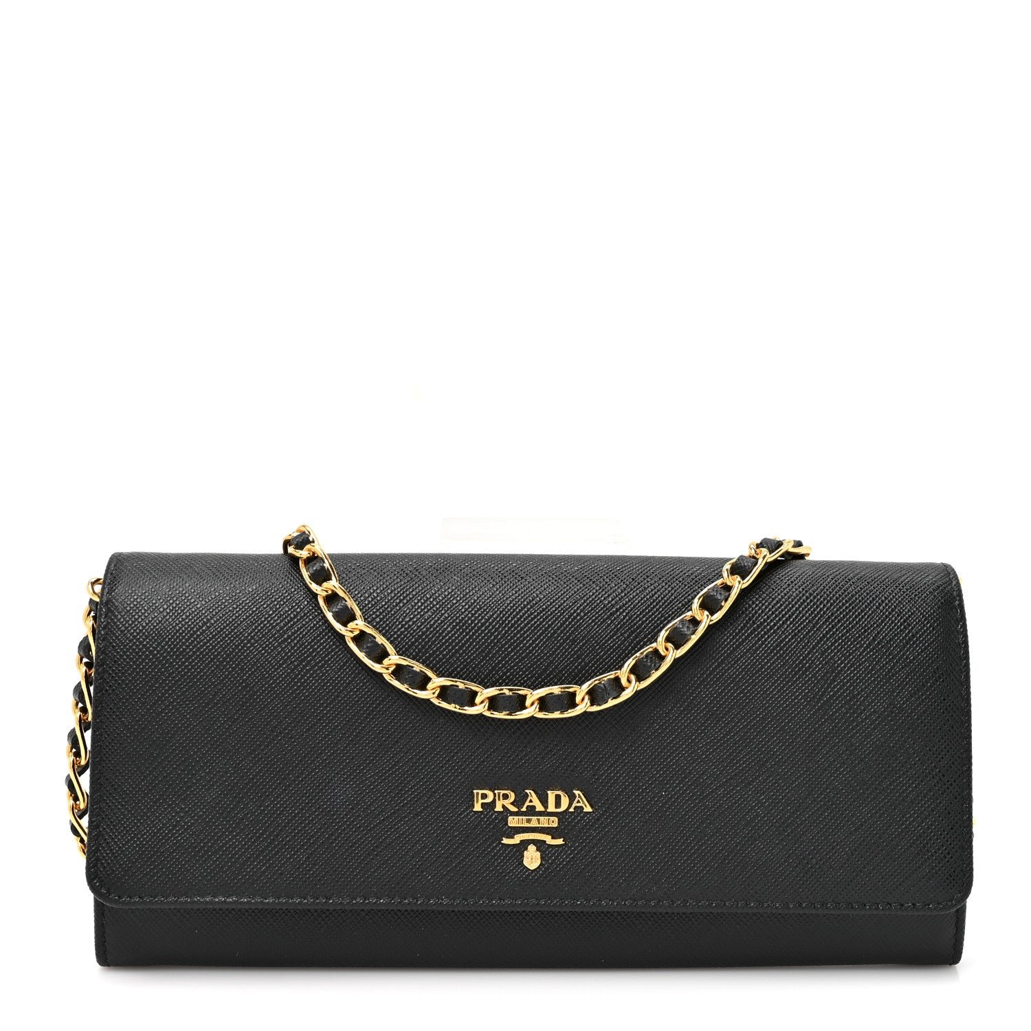 Prada Saffiano Metal Oro Chain Wallet Black
