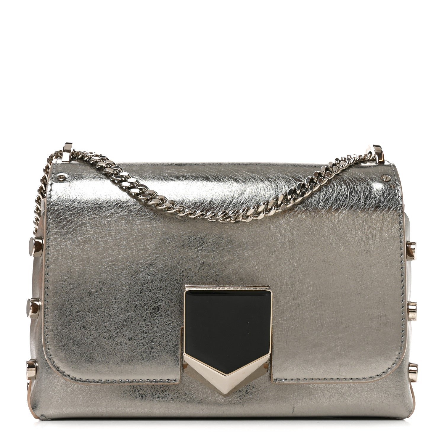 Jimmy Choo Smooth Calfskin Lockett Petite Shoulder Bag Vintage Silver