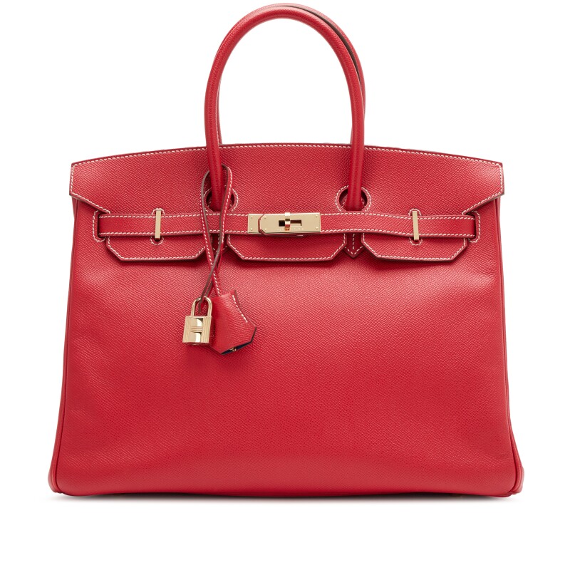 Hermes Rouge Casaque Epsom and Bleu Thalassa Verso Candy Birkin 35 Permabrass Hardware, 2012
