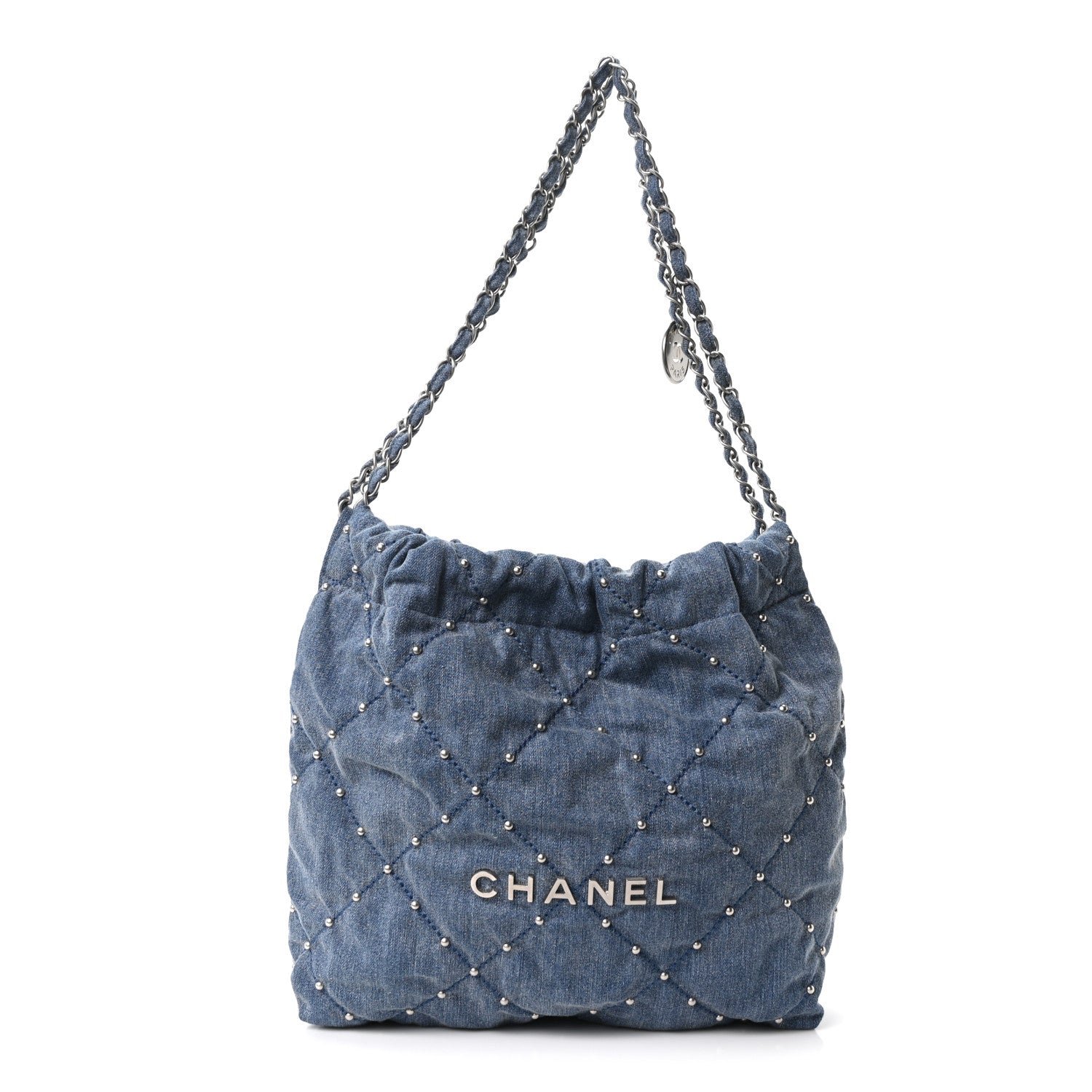 Chanel Washed Denim Quilted Studded Small Chanel 22 Blue