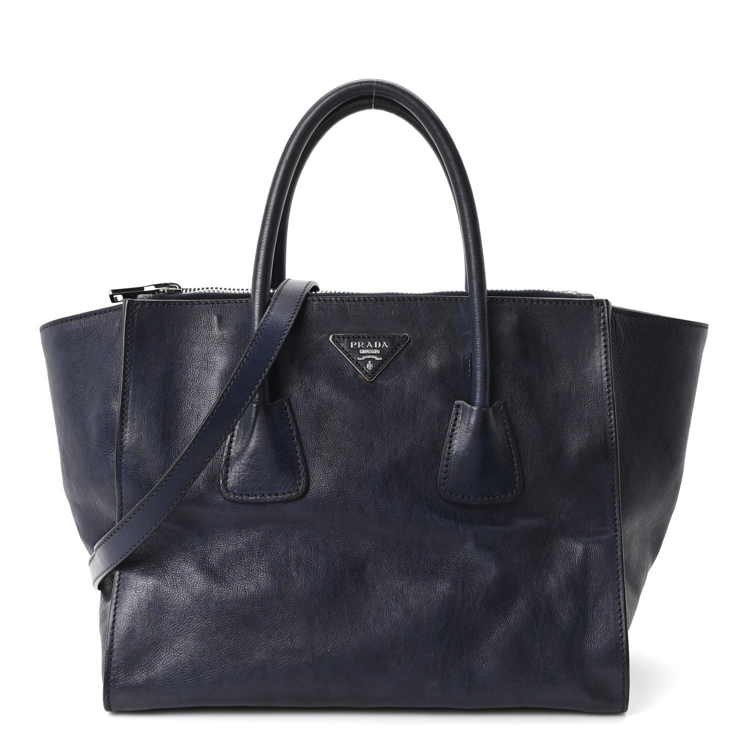 Prada Glace Calfskin Twin Pocket Tote Bluette