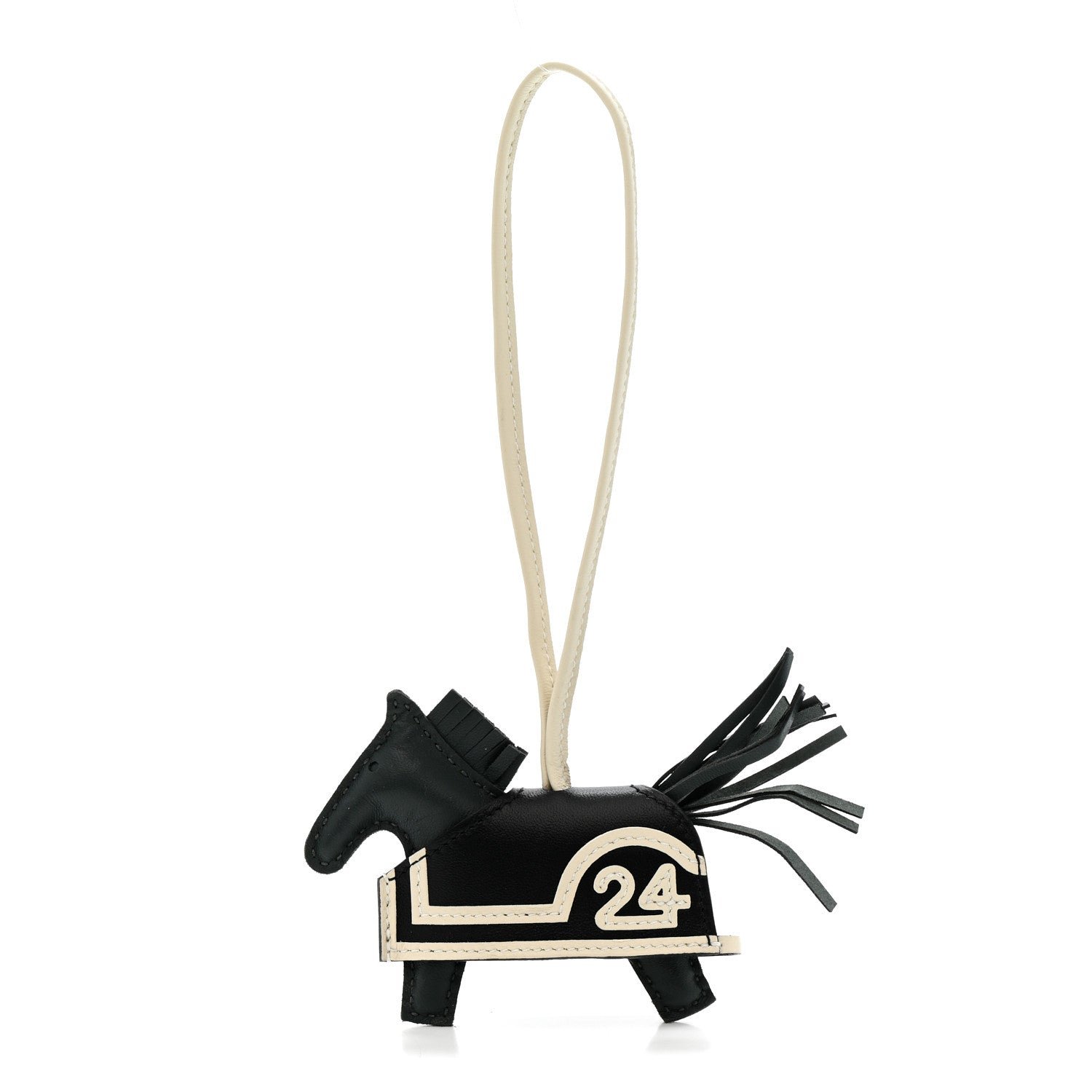 Hermes Milo Lambskin Grigri Rodeo Robeo 24 Bag Charm PM Vert Mangrove Black Craie