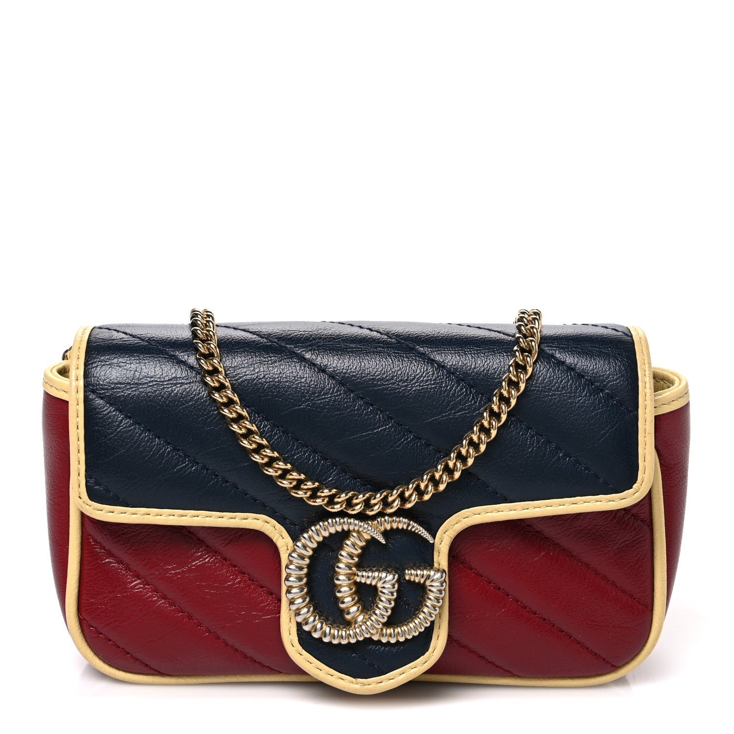 Gucci Azalea Calfskin Matelasse Diagonal Super Mini Torchon GG Marmont Shoulder Bag Blue Agata New Cherry Red Butter