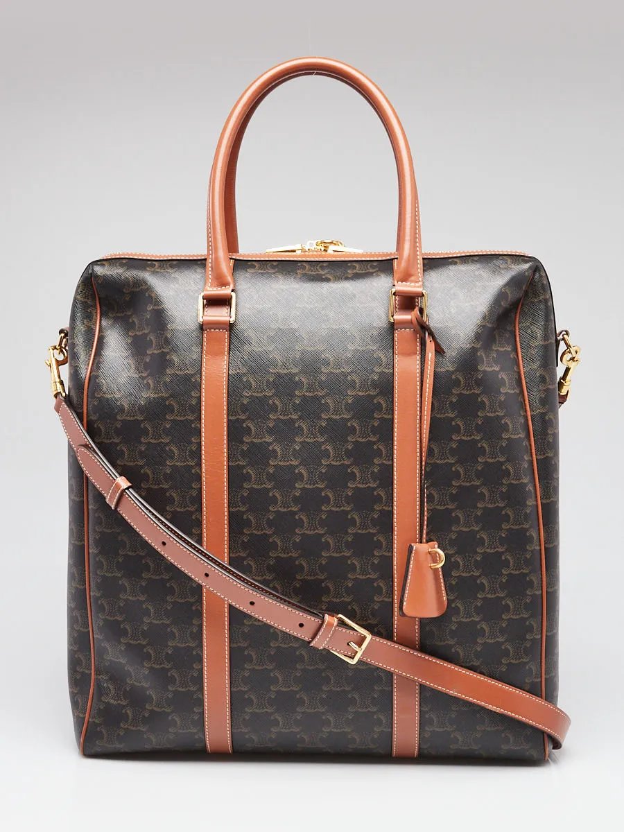 Celine Brown/Black Triomphe Coated Canvas Vertical Boston Bag