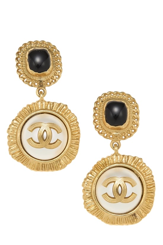Black & Gold 'CC' Dangle Earrings