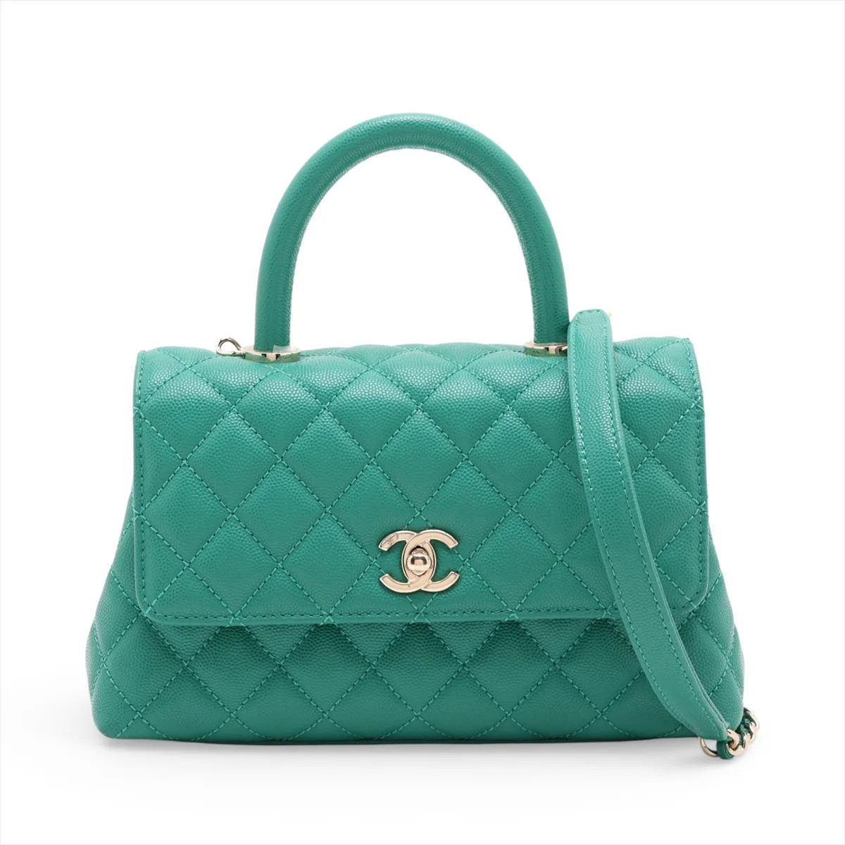 Chanel Coco handle 24 XS Caviar Skin 2 Way Handbag Green Gold Metal Fittings ran