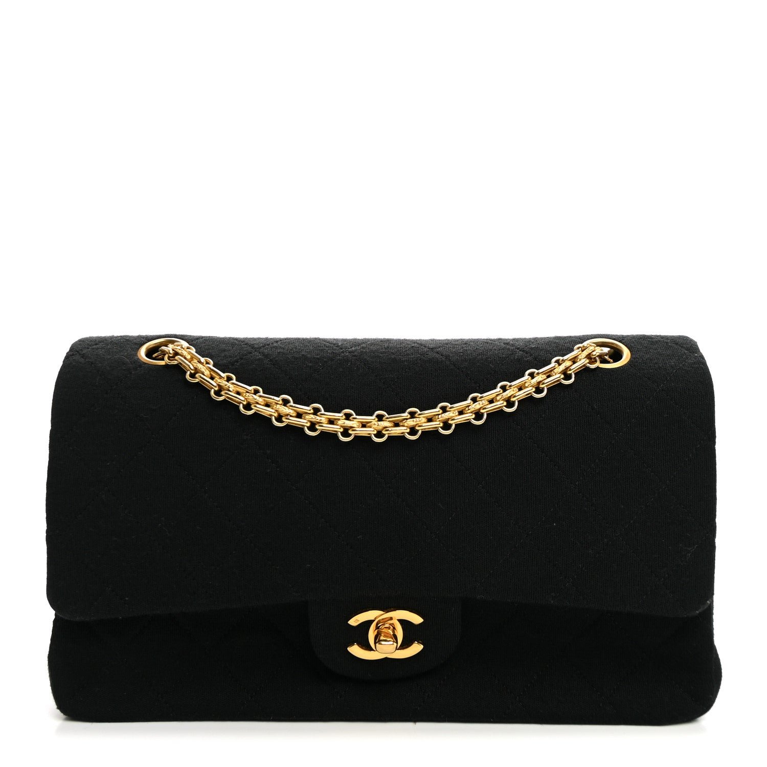 Chanel Jersey Quilted Medium Double Flap Black