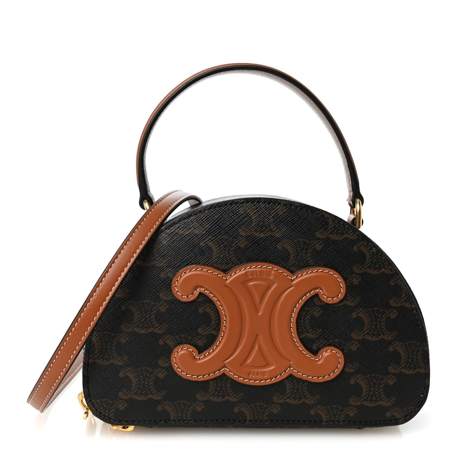 Celine Calfskin Triomphe Canvas Half Moon Case Tan