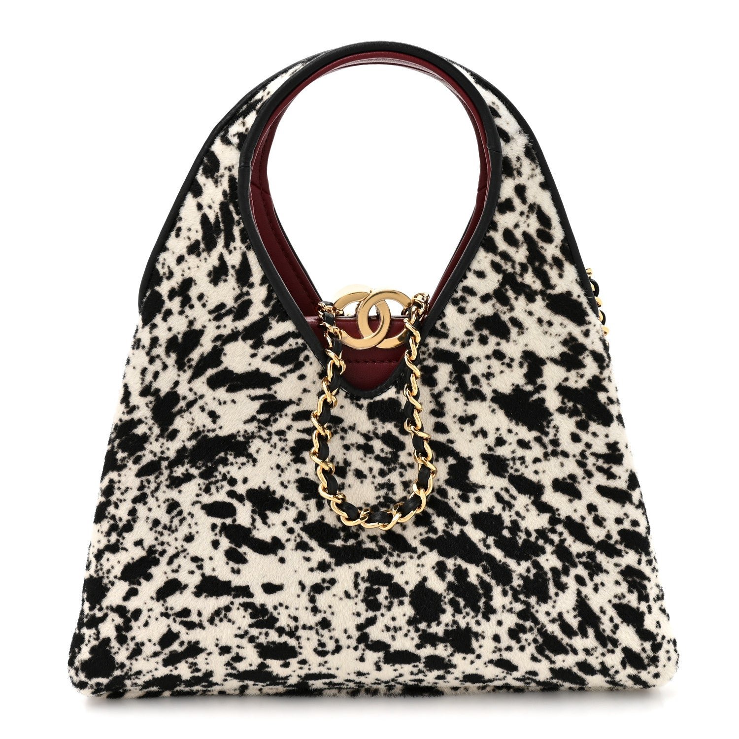 Chanel Pony Hair Printed Chic Lady Small Shopping Tote White Black