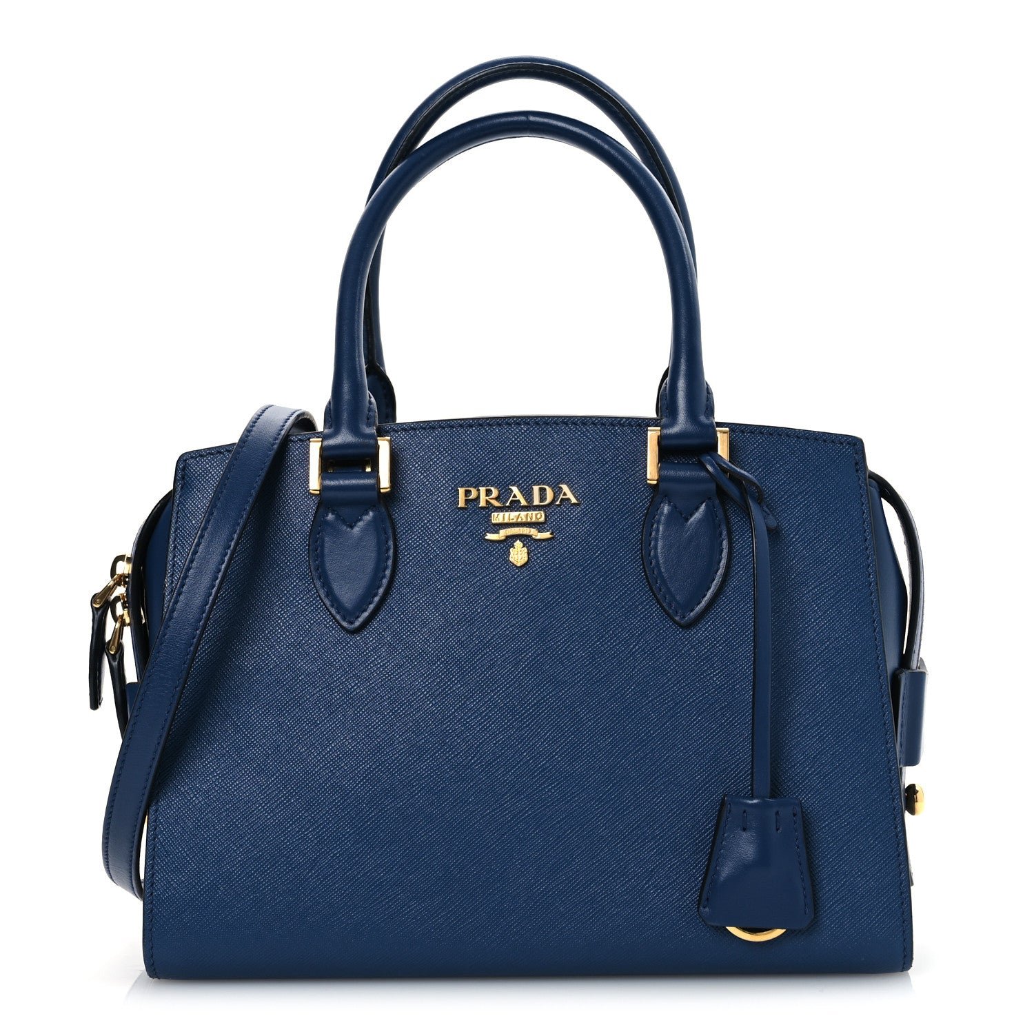 Prada Saffiano Soft Calfskin Double Handle Satchel Bluette