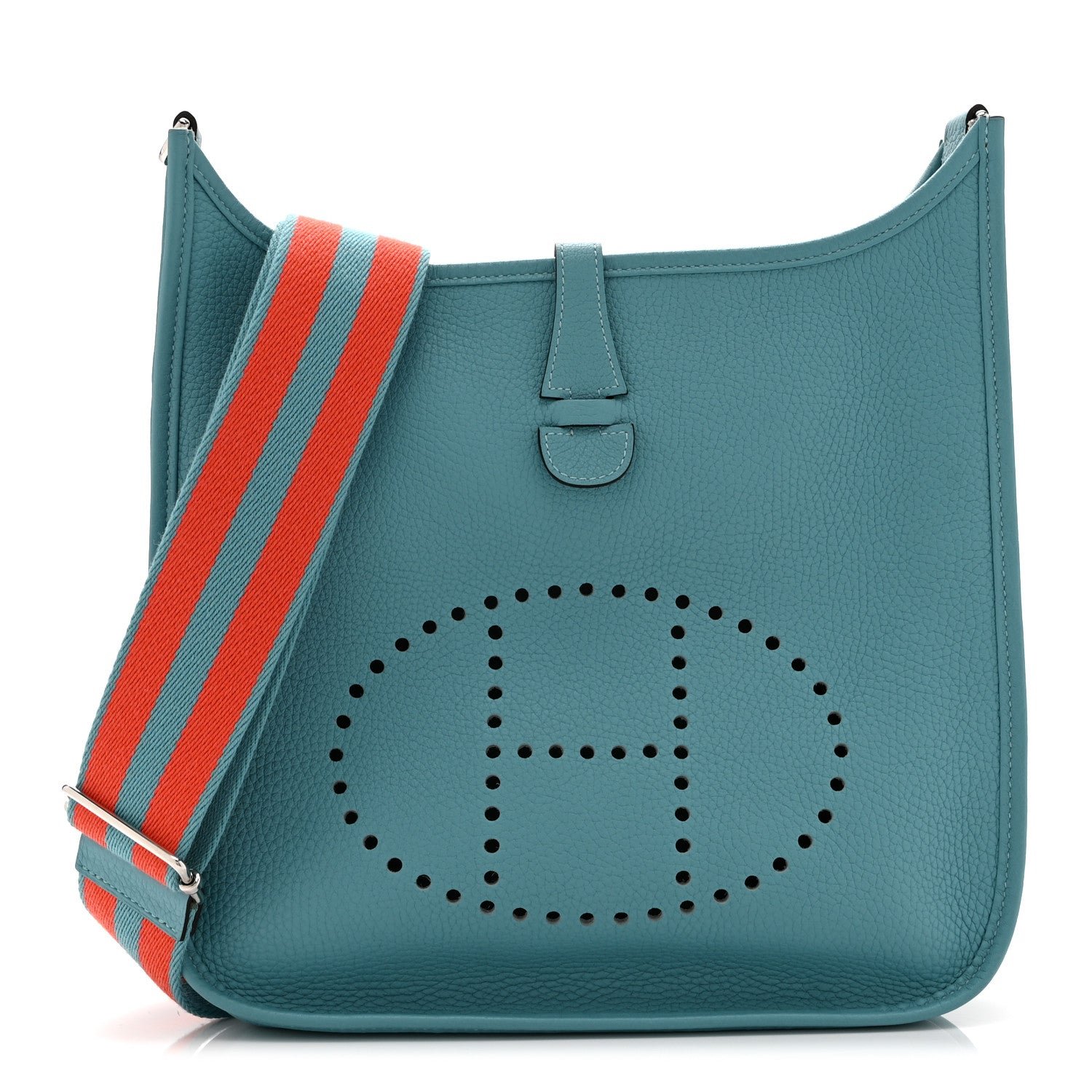 Hermes Taurillon Clemence Amazone Evelyne III PM Bleu Saint Cyr Orange Poppy