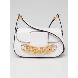 Valentino Valentino Optic White Leather V Logo Chain Shoulder Bag