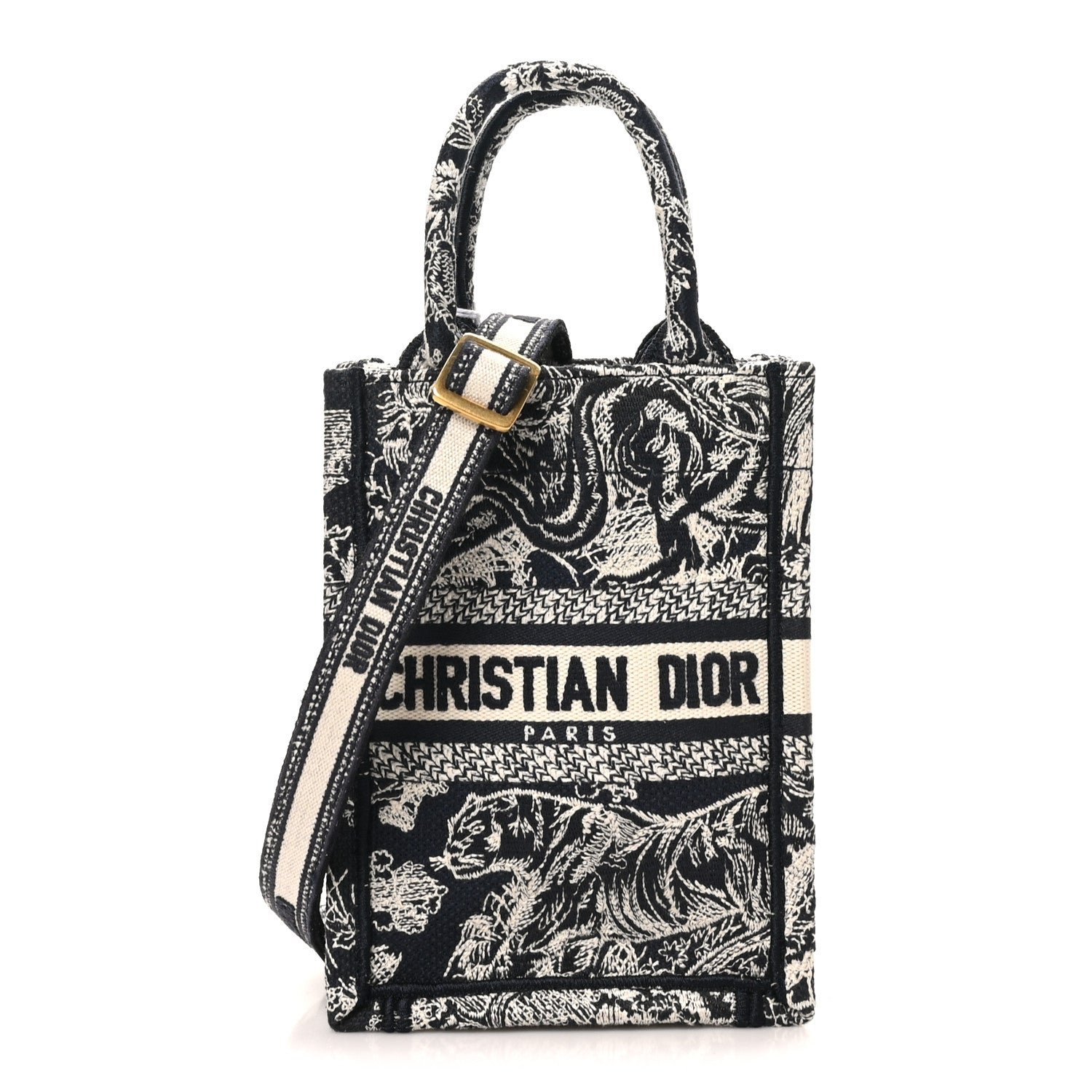 Christian Dior Canvas Toile de Jouy Reverse Embroidered Mini Book Tote Phone Bag  Blue