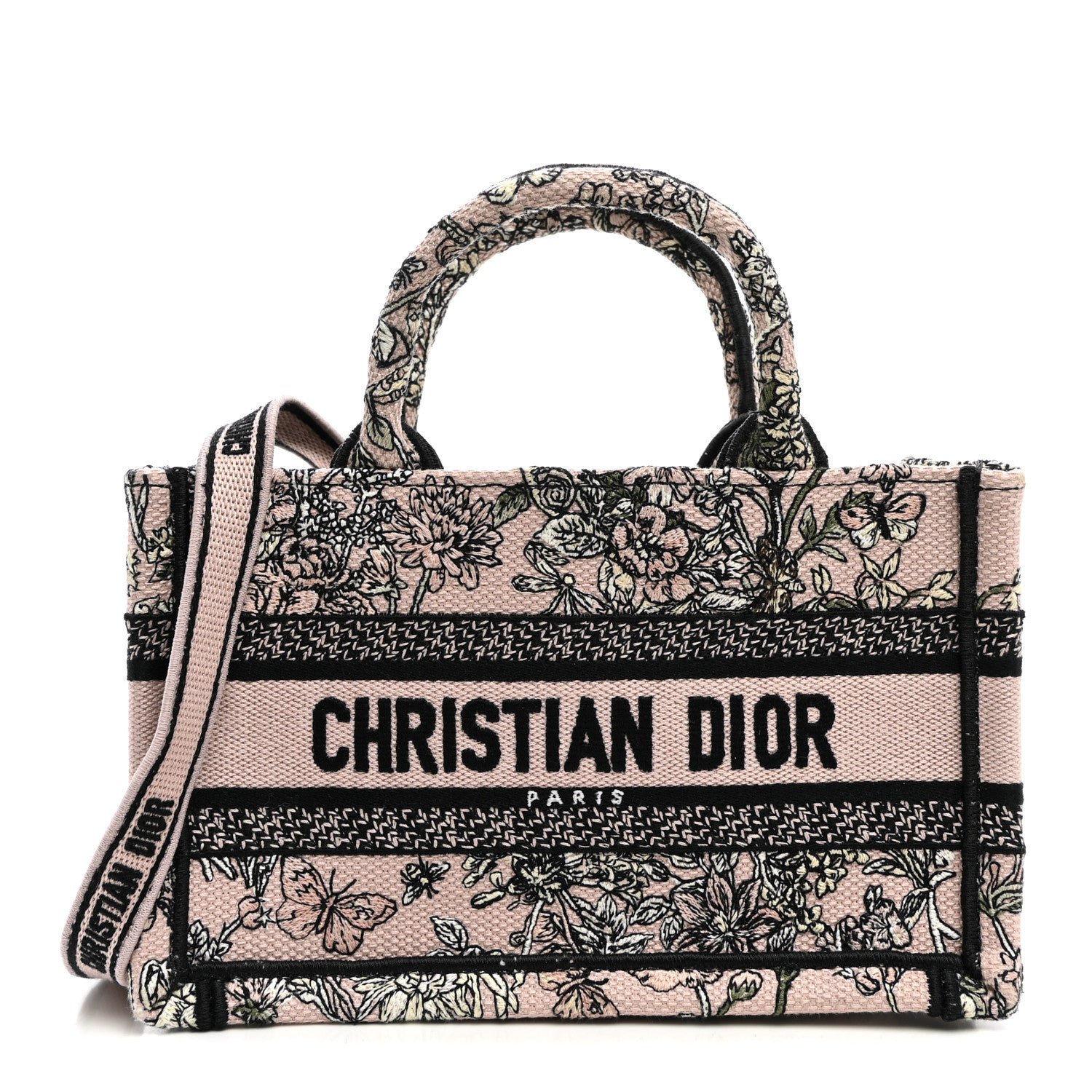 Christian Dior Canvas Embroidered Mini Book Tote With Strap Pink Multicolor