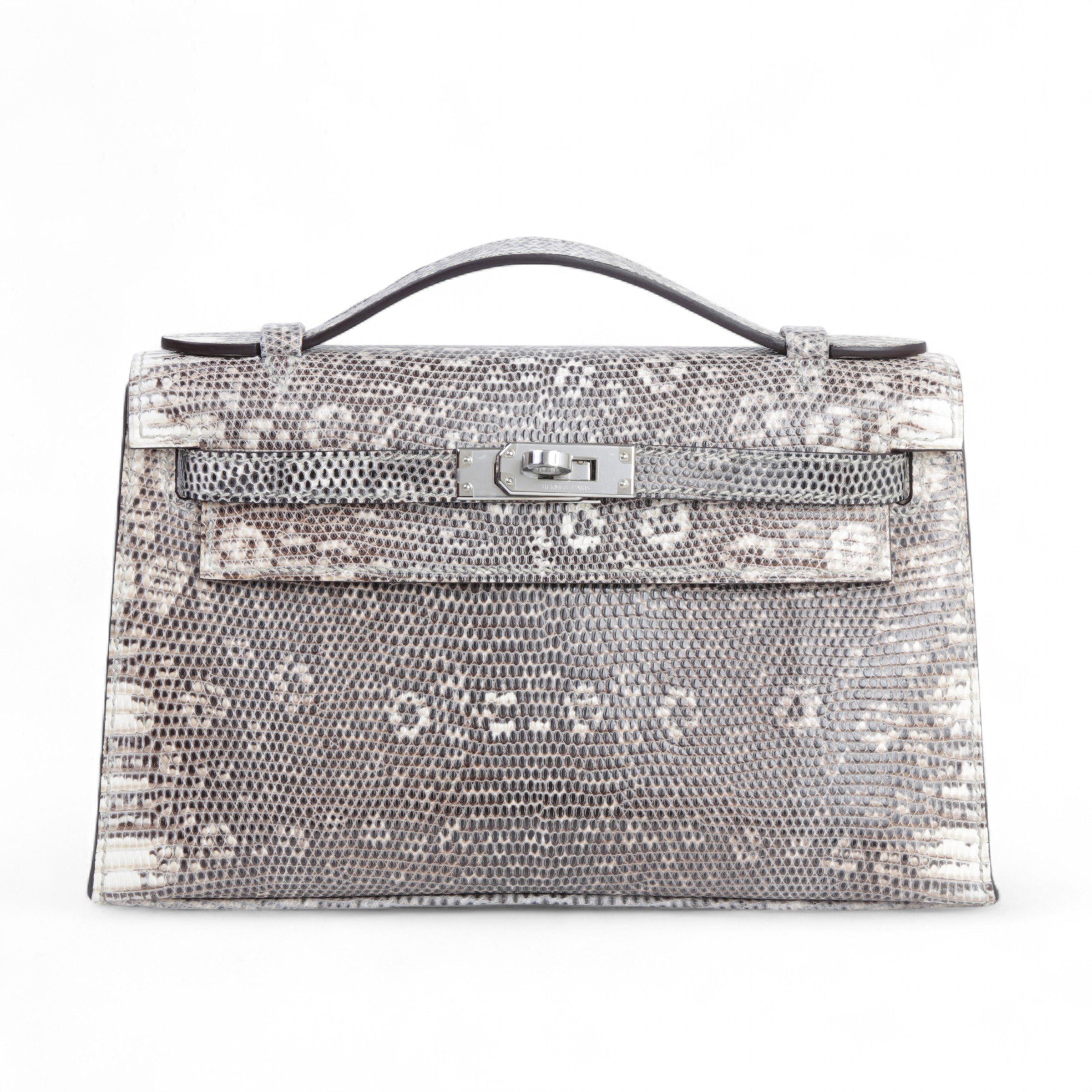 Hermes Brand New ( Rank N )  HERMÈS  Kelly Pochette Ombre (1B) Lizard Palladium hardware W (2024)