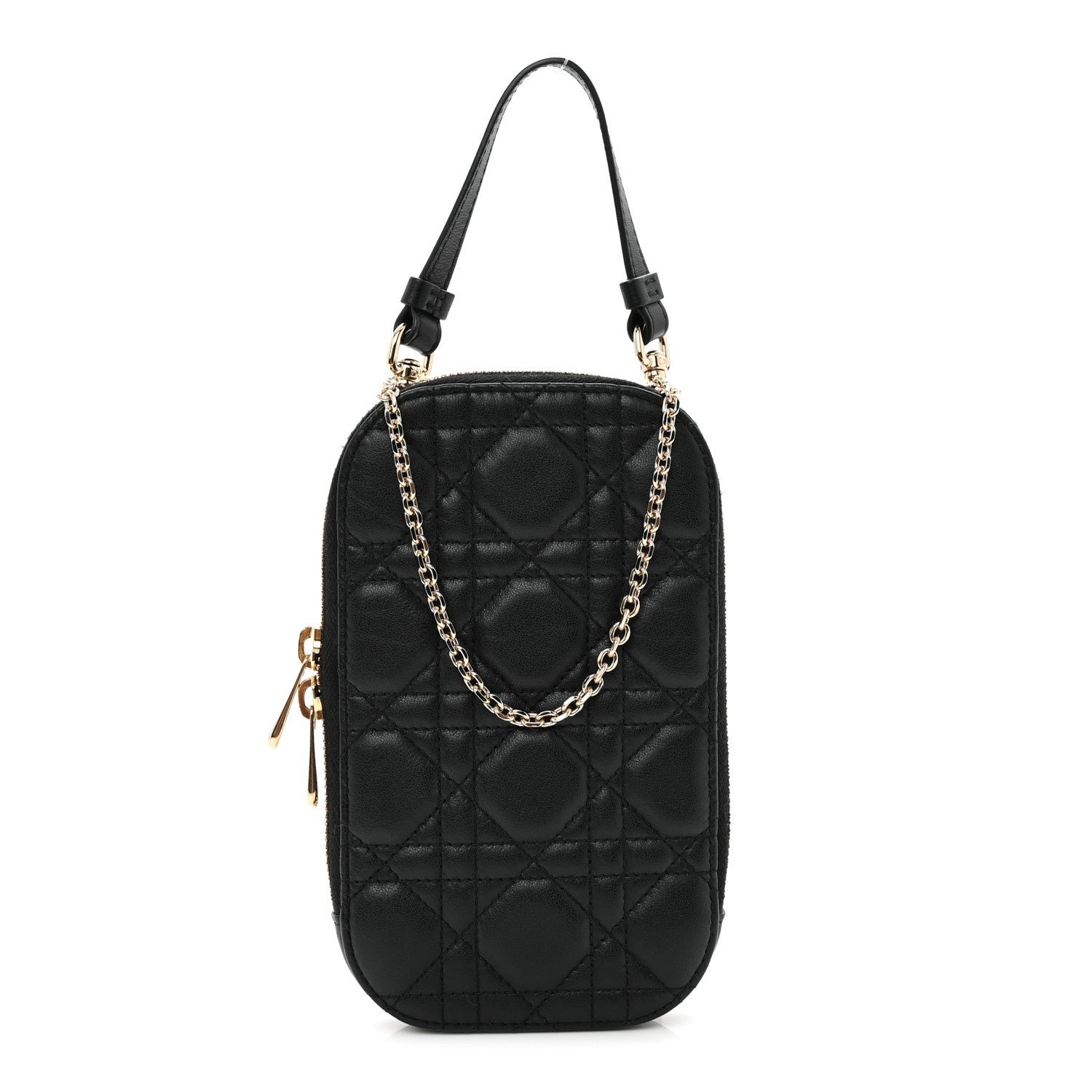 Christian Dior Lambskin Cannage Lady Dior Phone Holder Black