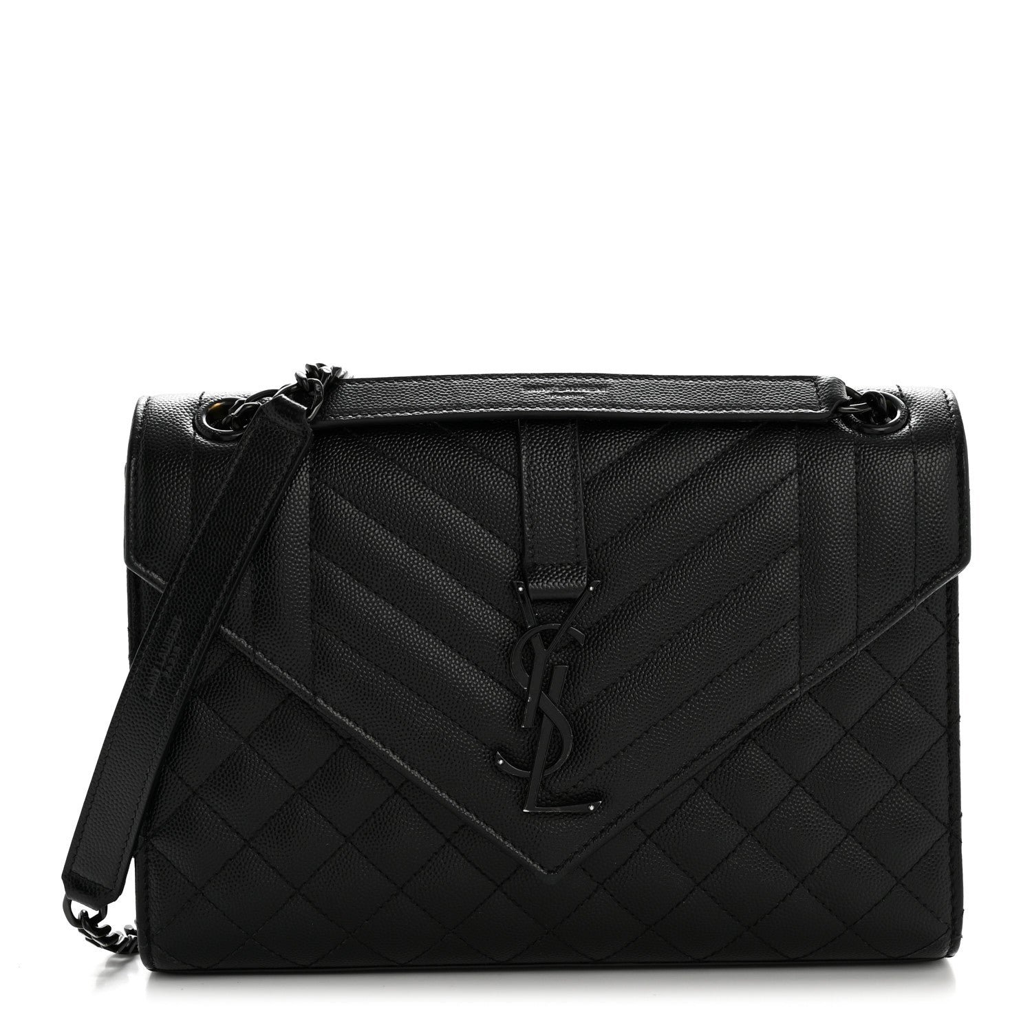 Saint Laurent Grain De Poudre Textured Mixed Matelasse Triquilt Medium Monogram Monochrome Satchel Black
