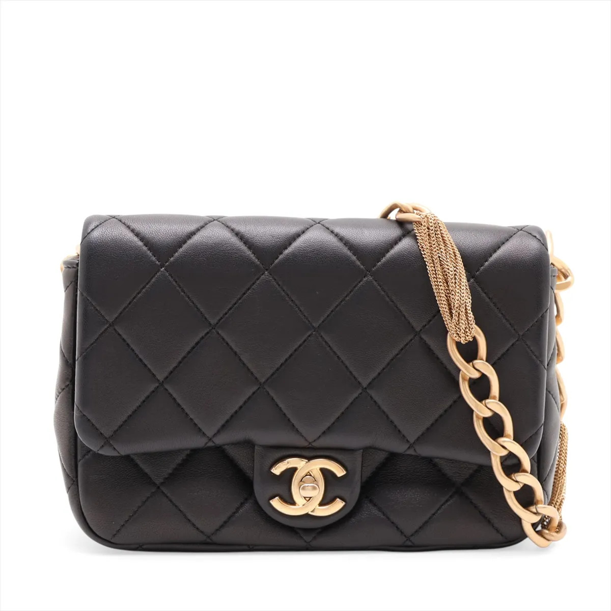Chanel Mini Matelasse Lambskin Chain Shoulder Bag Black Gold Metal Fittings rand