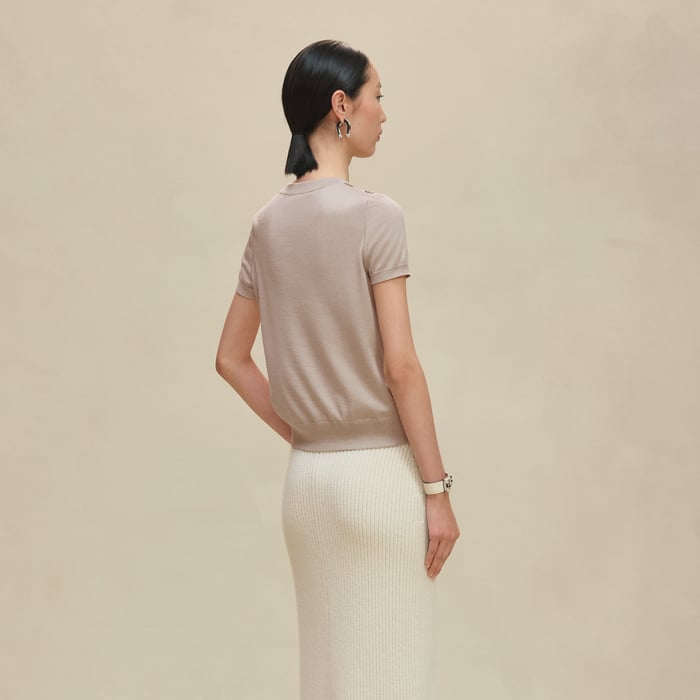 Beige Avoine "Palefroi Remix" Short-sleeve Twillaine Sweater