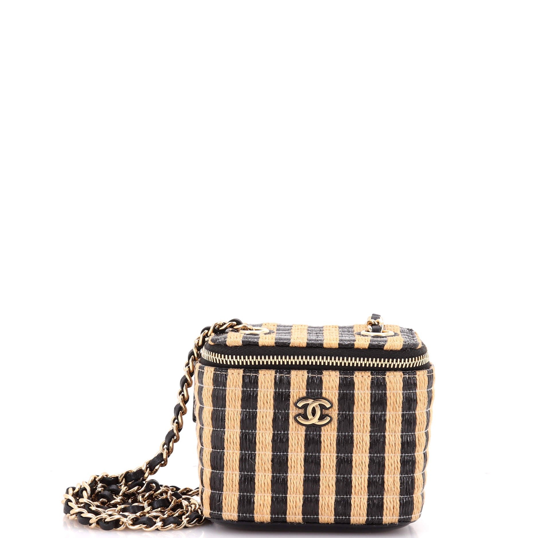 Classic Vanity Case with Chain Striped Raffia and Jute Mini