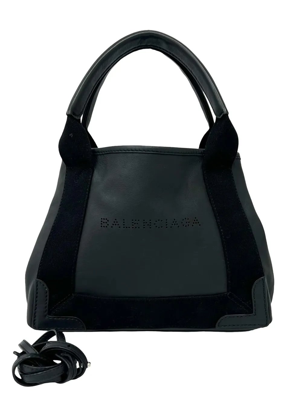 Balenciaga 2010-2026 Calfskin Perforated Navy Cabas Tote XS satchel