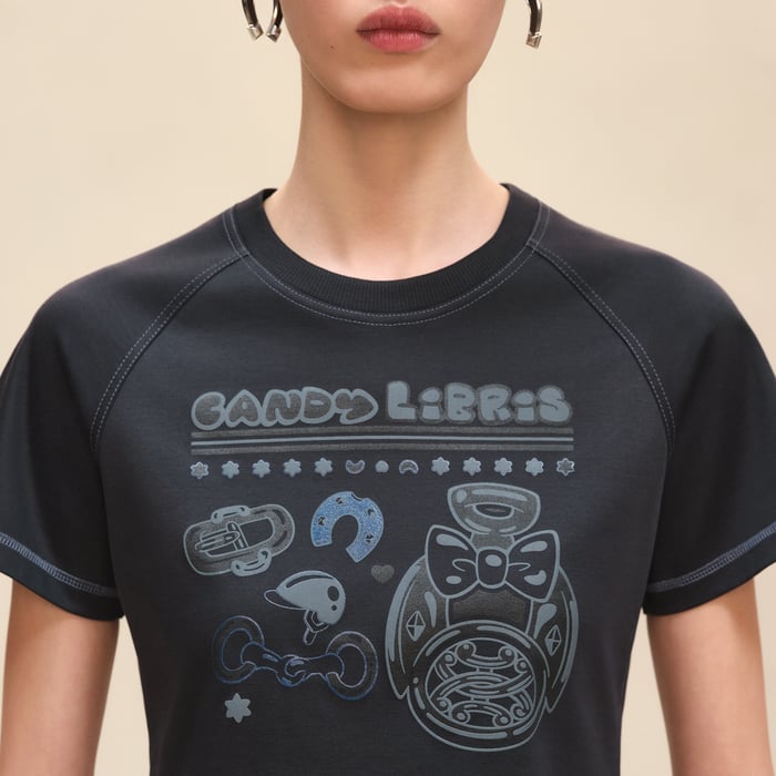 Bleu Noir Printed Micro T-shirt