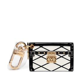 Louis Vuitton White and Black Leather Petite Malle Malletage Bag Charm Gold Hardware